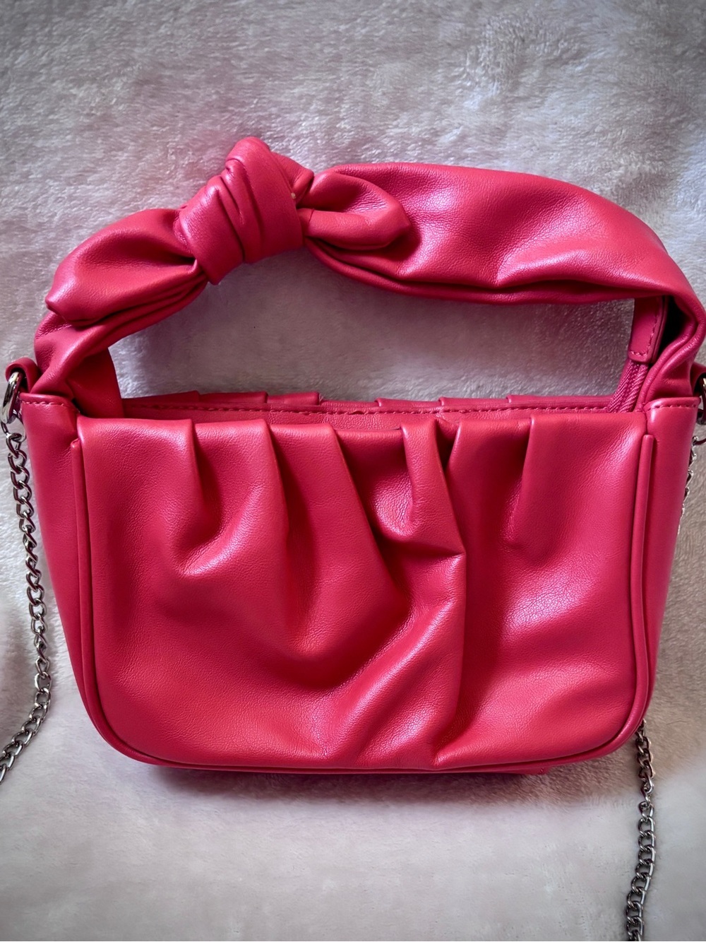 Coral Pink Knot Handle Crossbody Shoulder Bag Chain Strap